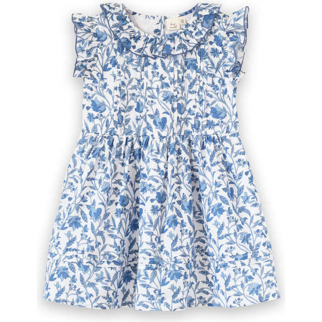 Girls Ana Dress with Ruffles, Vintage Blue - Dresses - 1