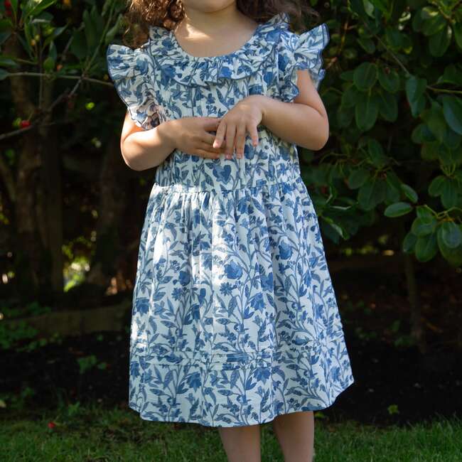 Girls Ana Dress with Ruffles, Vintage Blue - Dresses - 2