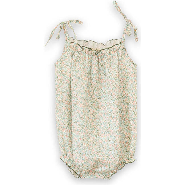 Baby Romper with Smocked Neck, Pastel Green and Peach - Rompers - 1