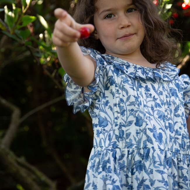Girls Ana Dress with Ruffles, Vintage Blue - Dresses - 3