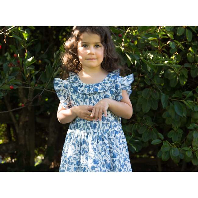 Girls Ana Dress with Ruffles, Vintage Blue - Dresses - 4