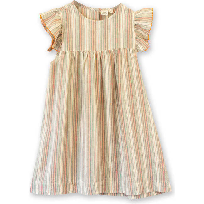 Girls Flutter Sleeves Hannah Dress, Mint Green Stripe