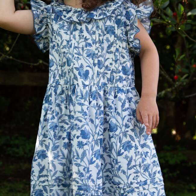 Girls Ana Dress with Ruffles, Vintage Blue - Dresses - 5