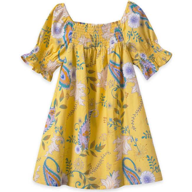 Olivia Smocked Square Neck Dress, Sunshine Paisley - Dresses - 1