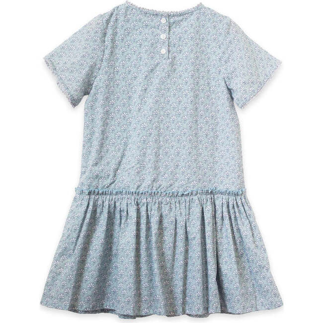 Willow Block Print Short Sleeve Ruffle Waist Dress, Sky Blue - Dresses - 4