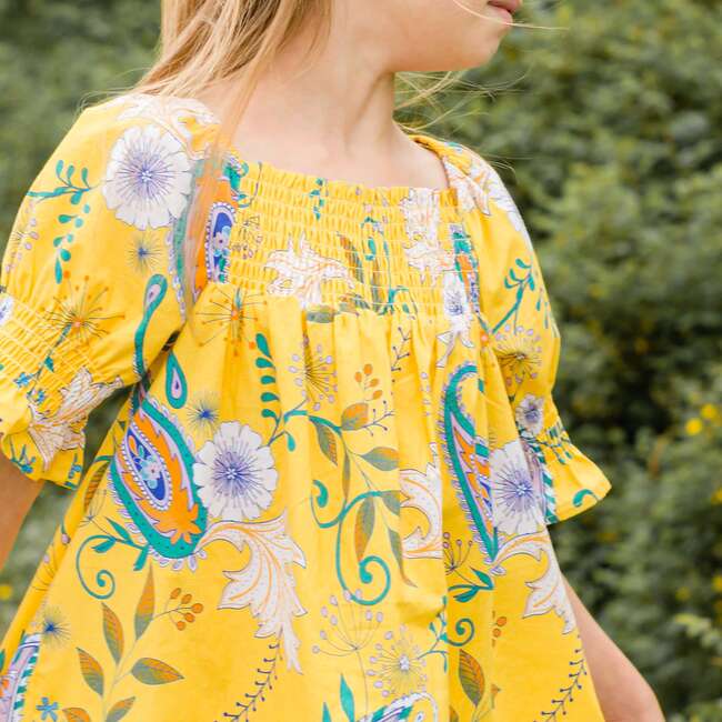 Olivia Smocked Square Neck Dress, Sunshine Paisley - Dresses - 5