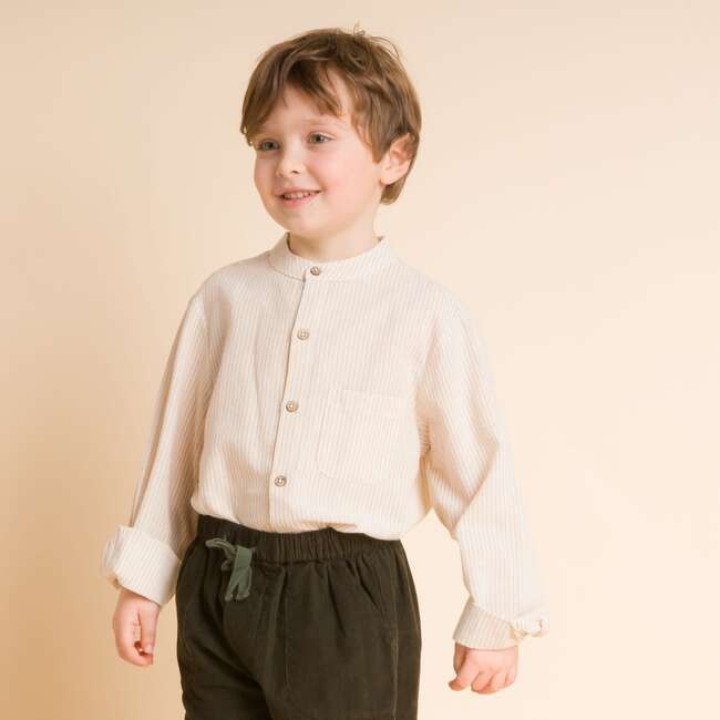Long Sleeves Shirt, Oatmeal Stripe - Shirts - 3