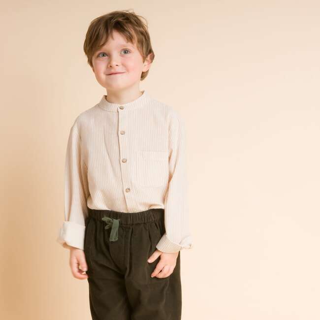 Long Sleeves Shirt, Oatmeal Stripe - Shirts - 4