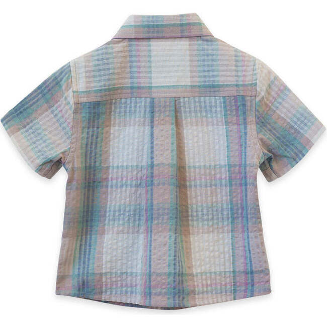 Cotton Seersucker Collar Short Sleeve Shirt, Arctic Blue - Shirts - 2