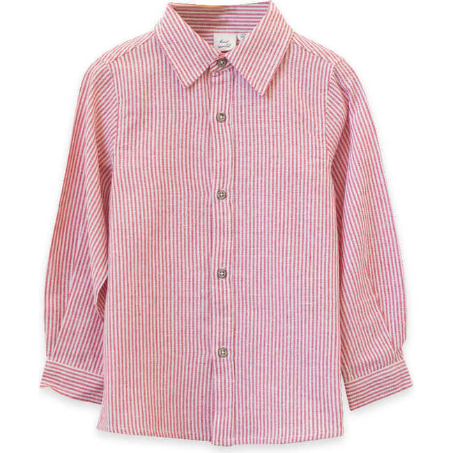 Collar Long Sleeves Shirt, Red Stripe