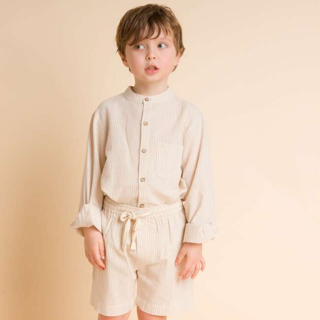Long Sleeves Shirt, Oatmeal Stripe - Shirts - 5