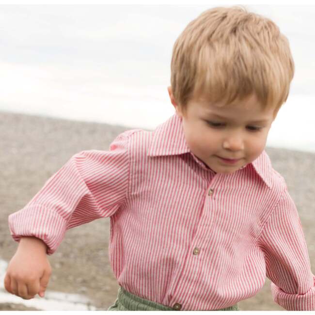 Collar Long Sleeves Shirt, Red Stripe - Shirts - 2