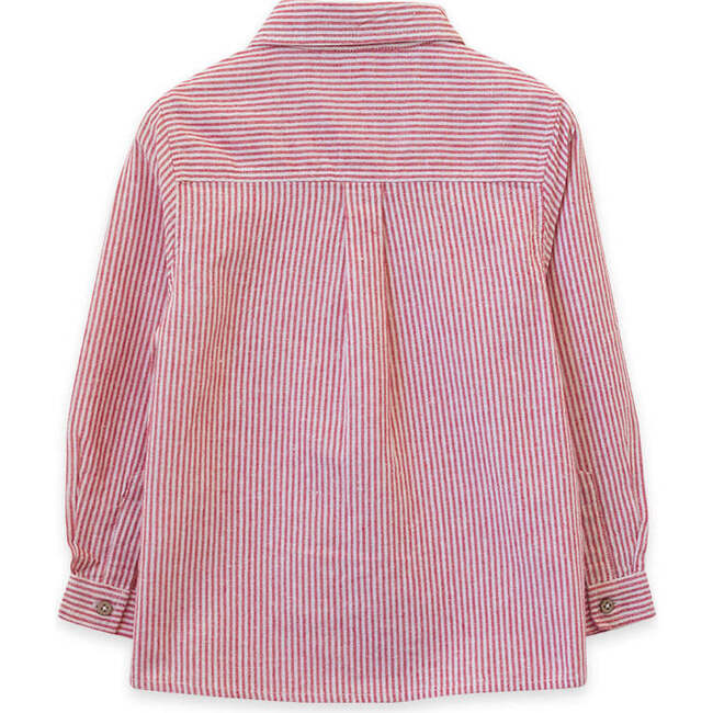 Collar Long Sleeves Shirt, Red Stripe - Shirts - 3