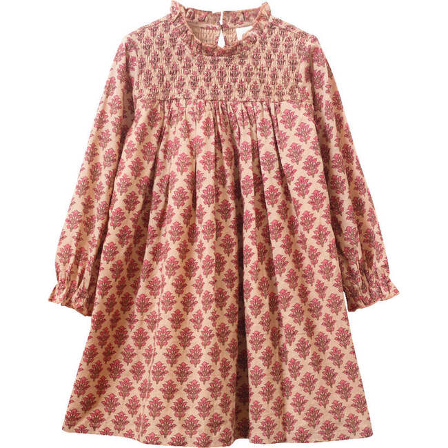 Smocked Long Sleeve Dress, Vintage Pink