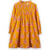 Smocked Long Sleeve Dress, Mustard and Pink - Dresses - 1 - thumbnail