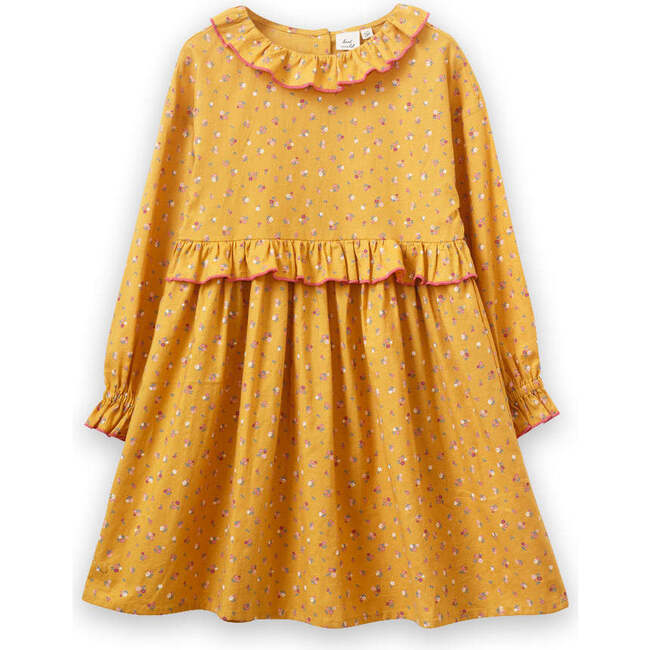Ruffle Collar Long Sleeve Dress, Mustard and Pink
