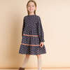 Long Sleeves Tiered Skirt Dress with Velvet Trim, Orange - Dresses - 2
