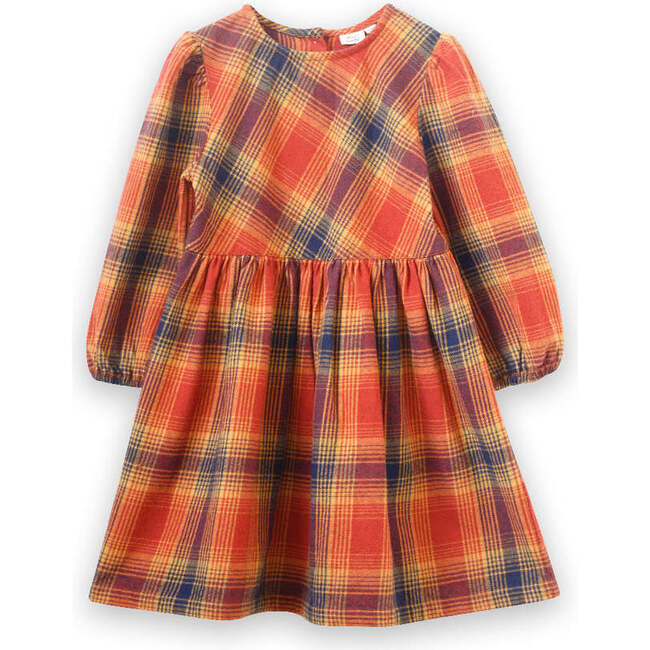 Girls' Long Sleeve Plaid Flannel Dress, Orange
