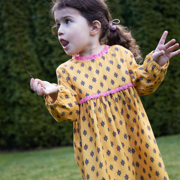 Toddler All-Over Print Lace Trim Long Sleeve Dress, Yellow & Pink - Dresses - 2
