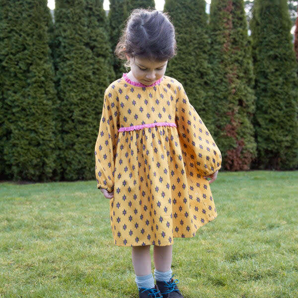 Toddler All-Over Print Lace Trim Long Sleeve Dress, Yellow & Pink - Dresses - 4