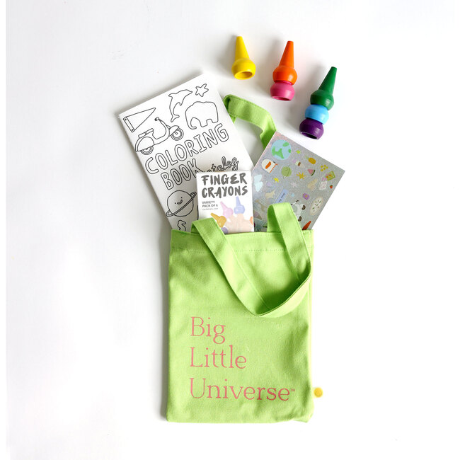 Non-Toxic Finger Crayons With Coloring Book, Stickers + Tote, Green