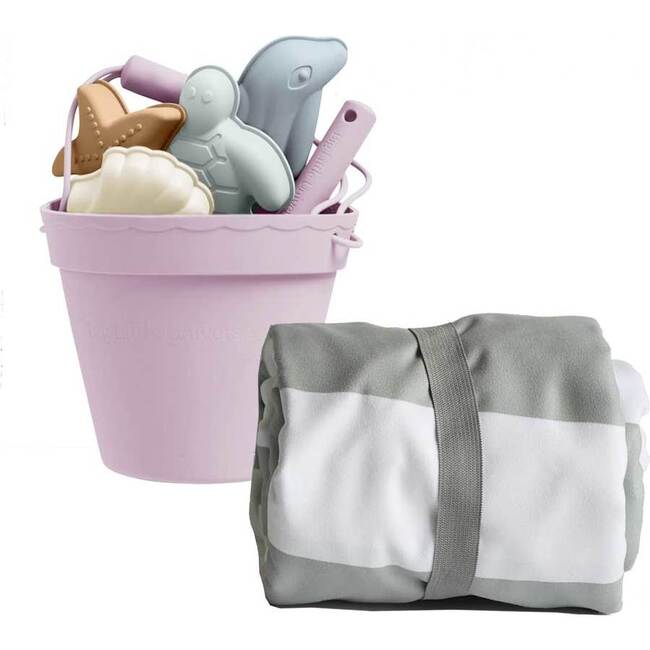 Bucket and Sand Free Towel Set, Dusty Pink - Water Toys - 1