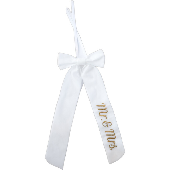 Wine Bow, Mr. & Mrs., White with Gold