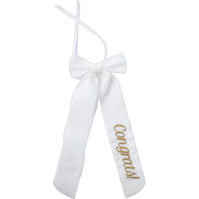 Wine Bow, Congrats, White with Gold