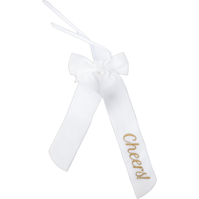 Wine Bow, Cheers, White with Gold