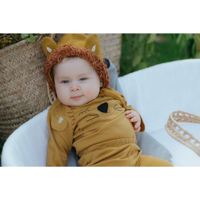 Knitted Lion Bonnet, Mustard - Hats - 2