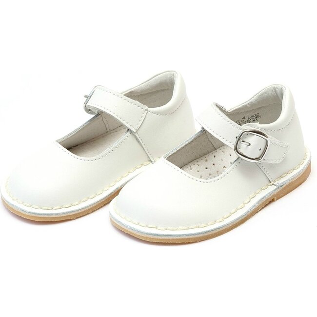 Grace Leather Stitch Down School Mary Jane, White