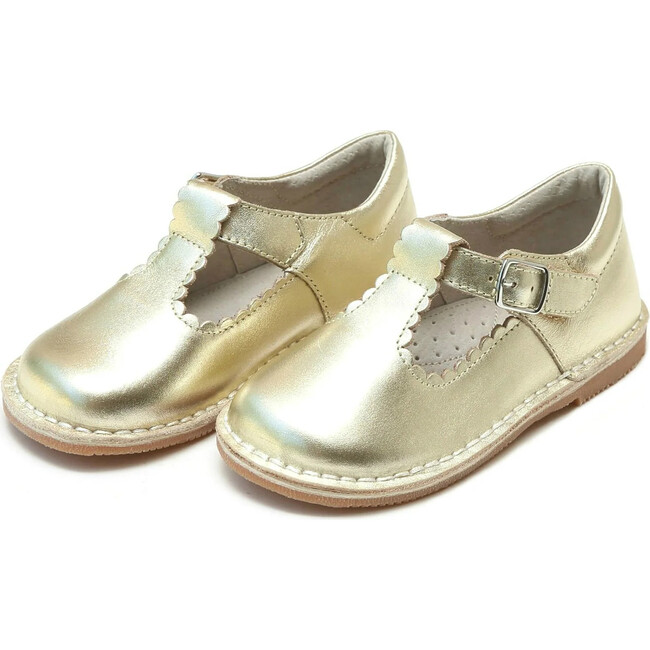 Selina Scalloped T-Strap Stich Down Mary Jane, Gold