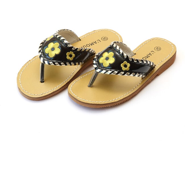 Jackie Whipstitched Thong Sandal, Black - Sandals - 1