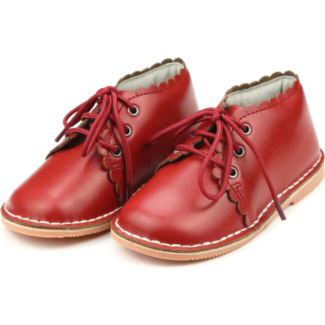 Georgie Scalloped Lace Up Boot, Red
