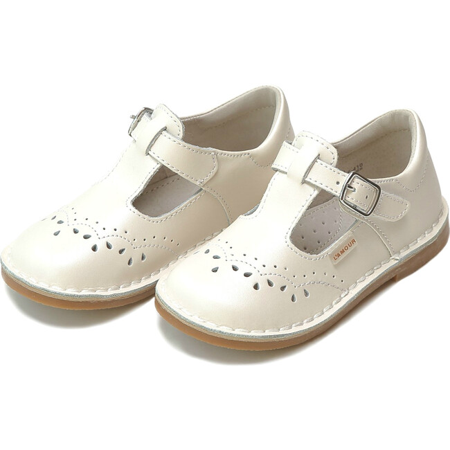 Ruthie T-Strap Stitched Mary Jane, Pearl White