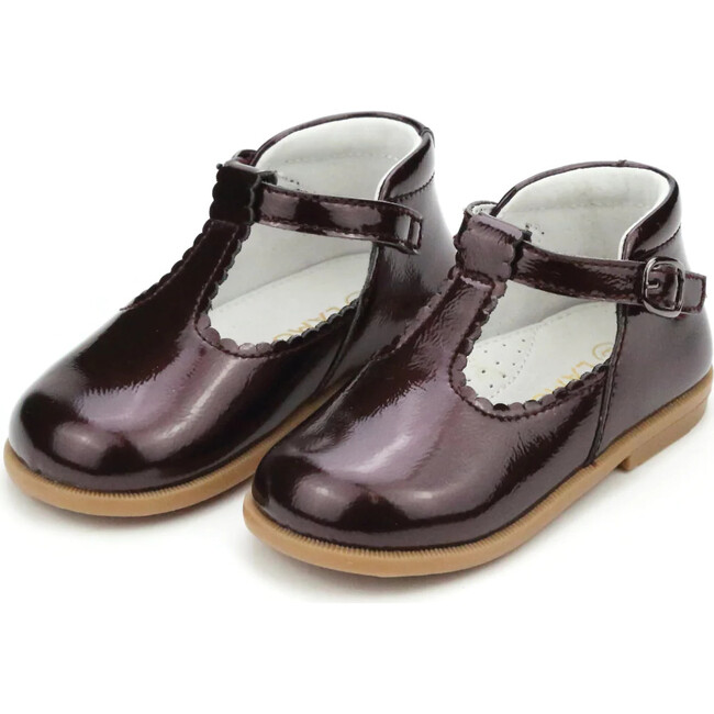 Louise Scalloped T-Strap, Patent Raisin