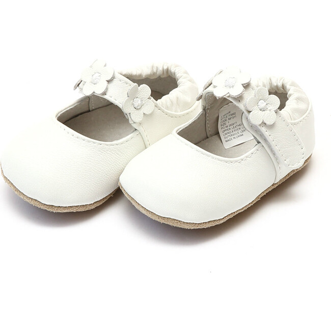 Hope Soft Leather Flower Strap Crib Mary Jane, White