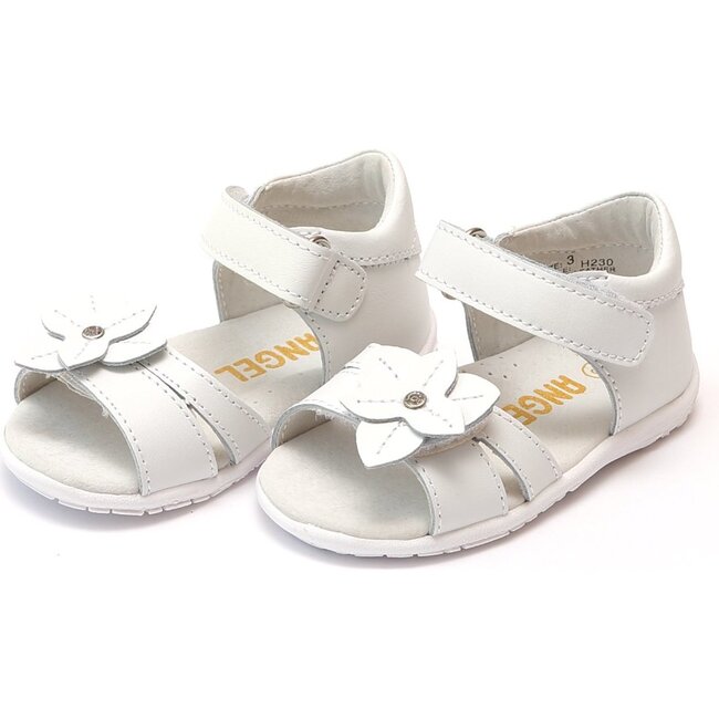 Nancy Jeweled Flower Sandal, White - Sandals - 1