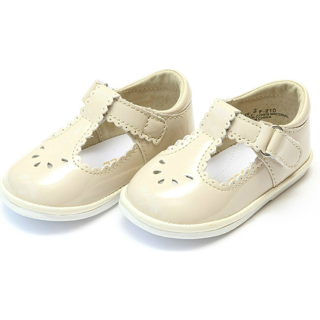 Baby Dottie Scalloped T-Strap Patent Mary Jane, Cream