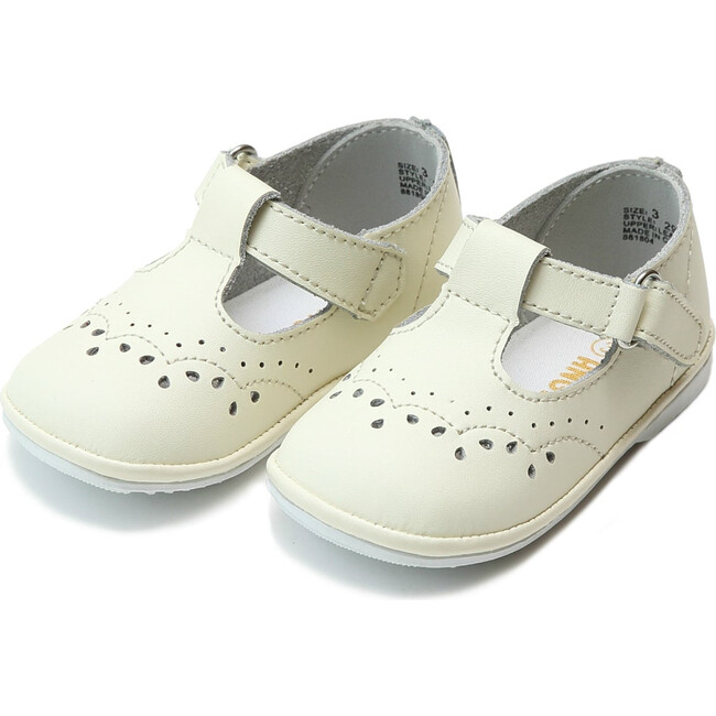 Birdie Leather T-Strap Stitched Mary Jane, Ecru