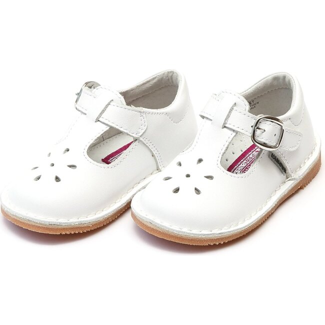 Joy Stitch Down Leather T-Strap Mary Jane, White
