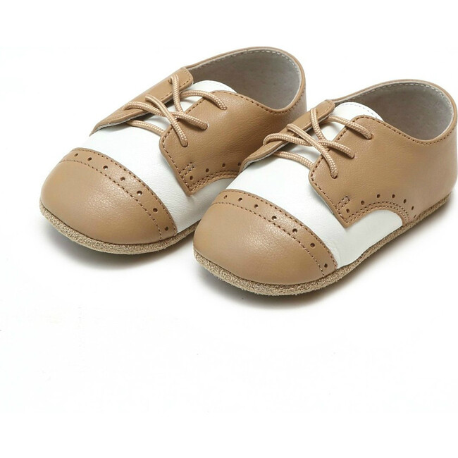 Bentley Leather Saddle Crib Shoe, White & Tan - Crib Shoes - 1
