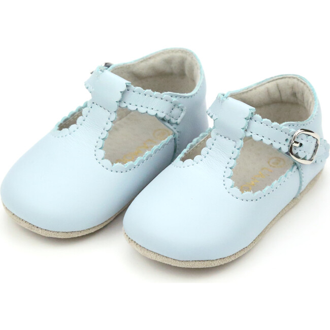 Elodie Scalloped T-Bar Crib Mary Jane, Light Blue