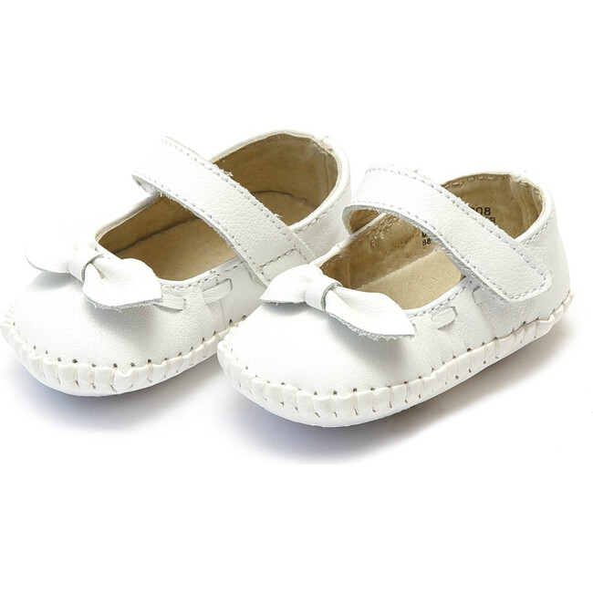 Clara Leather Bow Crib Mary Jane, White
