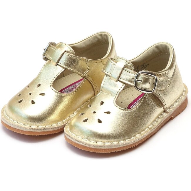 Joy Metallic Stitch Down Leather T-Strap Mary Jane, Gold