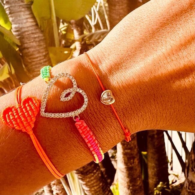 Women's Sparkle Heart Charm Bracelet, Orange - Bracelets - 2