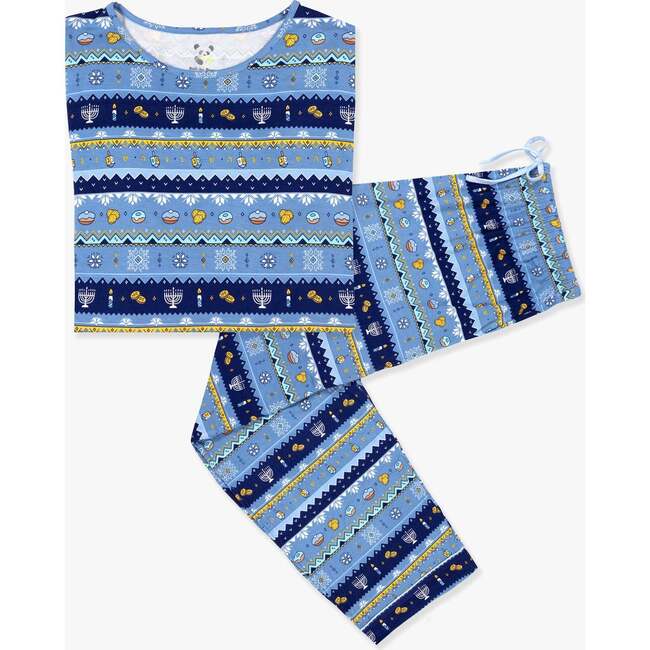 Hanukkah Fair Isle Bamboo Men's Pajama Set, Blue