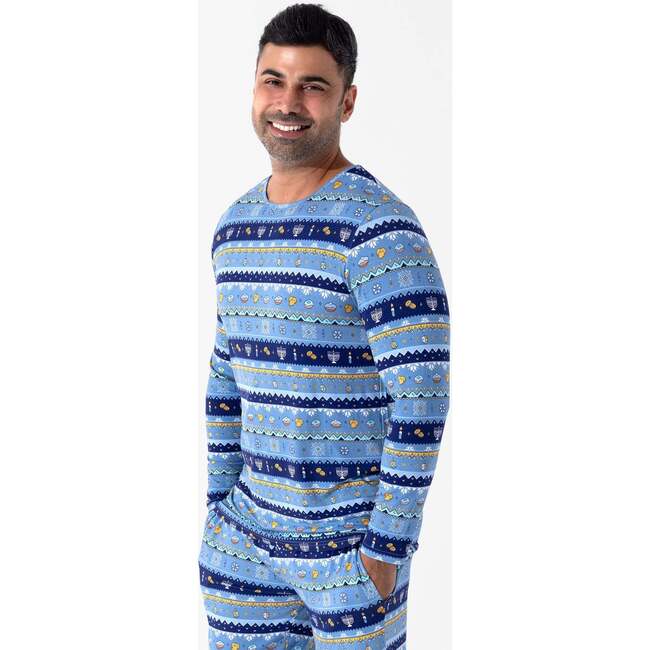 Hanukkah Fair Isle Bamboo Men's Pajama Set, Blue - Pajamas - 2