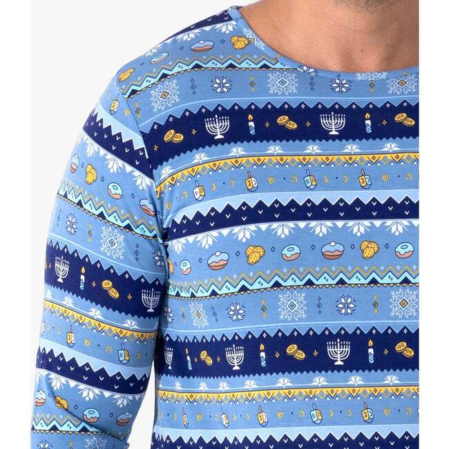 Hanukkah Fair Isle Bamboo Men's Pajama Set, Blue - Pajamas - 3