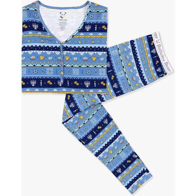 Hanukkah Fair Isle Bamboo Women's Pajama Set, Blue